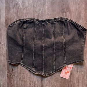 SHEIN Black Washed Denim Corset Top